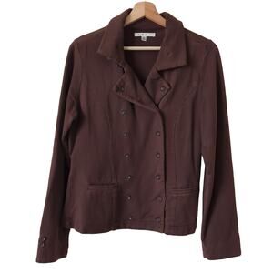 CAbi Women's Brown Pine Jacket Medium Double Breasted Military Coat Utility Soft
